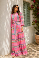 Striped Balloon sleeve ruched long shirt dress 94799