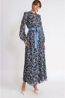 Patterned Loose-fitting pleated long shirt dress 94802