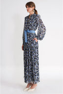 Patterned Loose-fitting pleated long shirt dress 94802