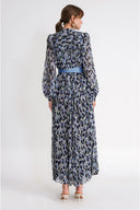 Patterned Loose-fitting pleated long shirt dress 94802