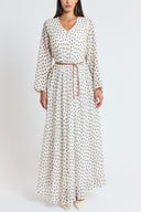 Spotted V neck wide cut long dress 94812