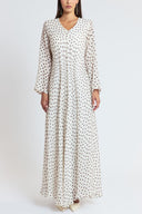 Spotted V neck wide cut long dress 94812