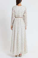 Spotted V neck wide cut long dress 94812