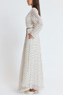 Spotted V neck wide cut long dress 94812
