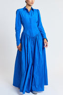 Blue Pleated  long dress with waist fit 94830