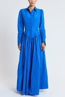 Blue Pleated  long dress with waist fit 94830