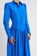 Blue Pleated  long dress with waist fit 94830