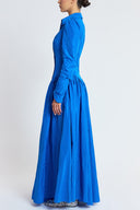 Blue Pleated  long dress with waist fit 94830