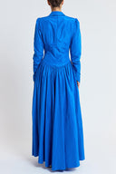 Blue Pleated  long dress with waist fit 94830