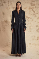 Black Painted Pleated  long dress with waist fit 94830