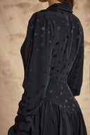 Black Painted Pleated  long dress with waist fit 94830