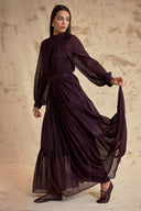 Burgundy Pleated loose-fitting maxi dress 94834
