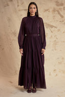 Burgundy Pleated loose-fitting maxi dress 94834