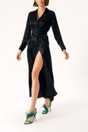 Black Belted double-breasted dress with big pockets 94835