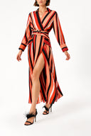 Striped Belted double-breasted dress with big pockets 94835