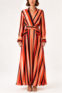 Striped Belted double-breasted dress with big pockets 94835