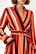Striped Belted double-breasted dress with big pockets 94835