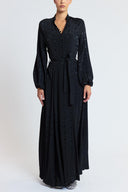 Black Long dress with button and belt detail 94851