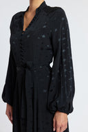 Black Long dress with button and belt detail 94851