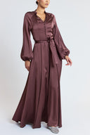 Brown Long dress with button and belt detail 94851