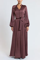 Brown Long dress with button and belt detail 94851