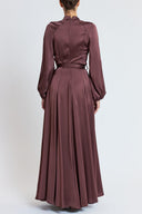 Brown Long dress with button and belt detail 94851