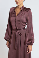 Brown Long dress with button and belt detail 94851
