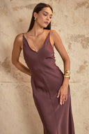 Brown V-Neck Strappy Midi Dress 94852