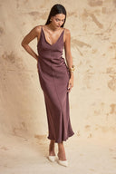 Brown V-Neck Strappy Midi Dress 94852