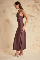 Brown V-Neck Strappy Midi Dress 94852