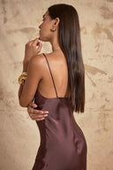 Brown V-Neck Strappy Midi Dress 94852