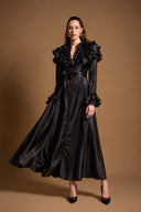 Black High collar ruffle-detail shirt dress 94855