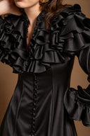 Black High collar ruffle-detail shirt dress 94855