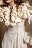 Ecru High collar ruffle-detail shirt dress 94855
