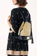 Black Straw bag with accessory detail 23015