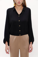 Black Balloon sleeve flowing suit 12229