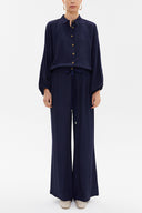 Navy Blue Balloon sleeve flowing suit 12229