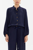Navy Blue Balloon sleeve flowing suit 12229
