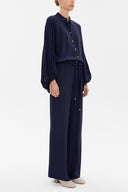 Navy Blue Balloon sleeve flowing suit 12229