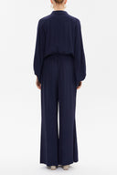 Navy Blue Balloon sleeve flowing suit 12229