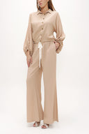 Beige Balloon sleeve flowing suit 12229