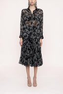 Black Background Floral Printed Suit with pleated skirt 12268