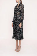 Black Background Floral Printed Suit with pleated skirt 12268