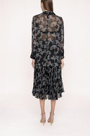 Black Background Floral Printed Suit with pleated skirt 12268