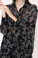 Black Background Floral Printed Suit with pleated skirt 12268