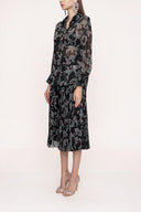 Black Background Floral Printed Suit with pleated skirt 12268