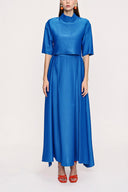 Blue Turtleneck blouse and skirt double suit 12276