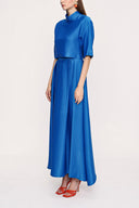 Blue Turtleneck blouse and skirt double suit 12276