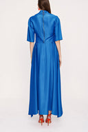 Blue Turtleneck blouse and skirt double suit 12276