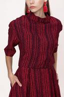 Red Turtleneck blouse and skirt double suit 12276